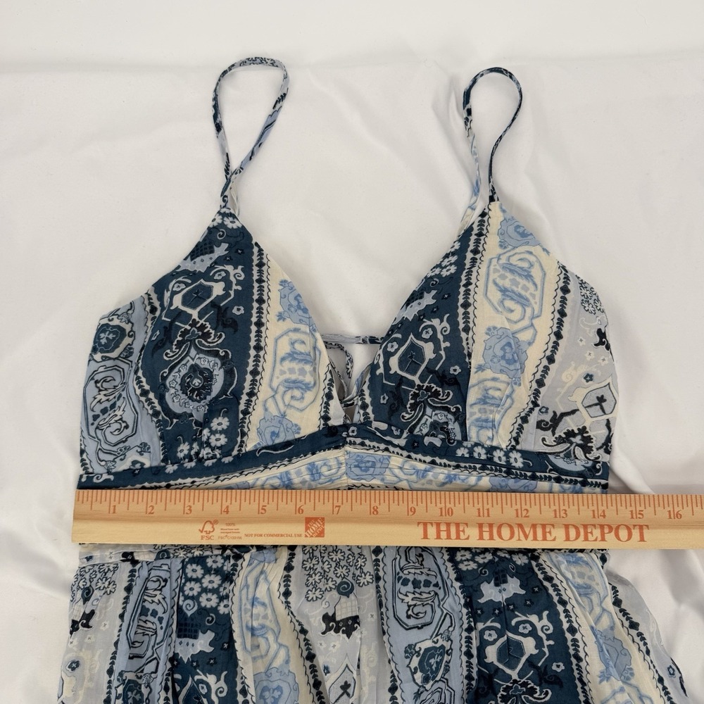 Abercrombie & Fitch Sz MT Blue Bra-Free V Neck Flowy Tiered Tie Back Maxi Dress - Picture 8 of 9